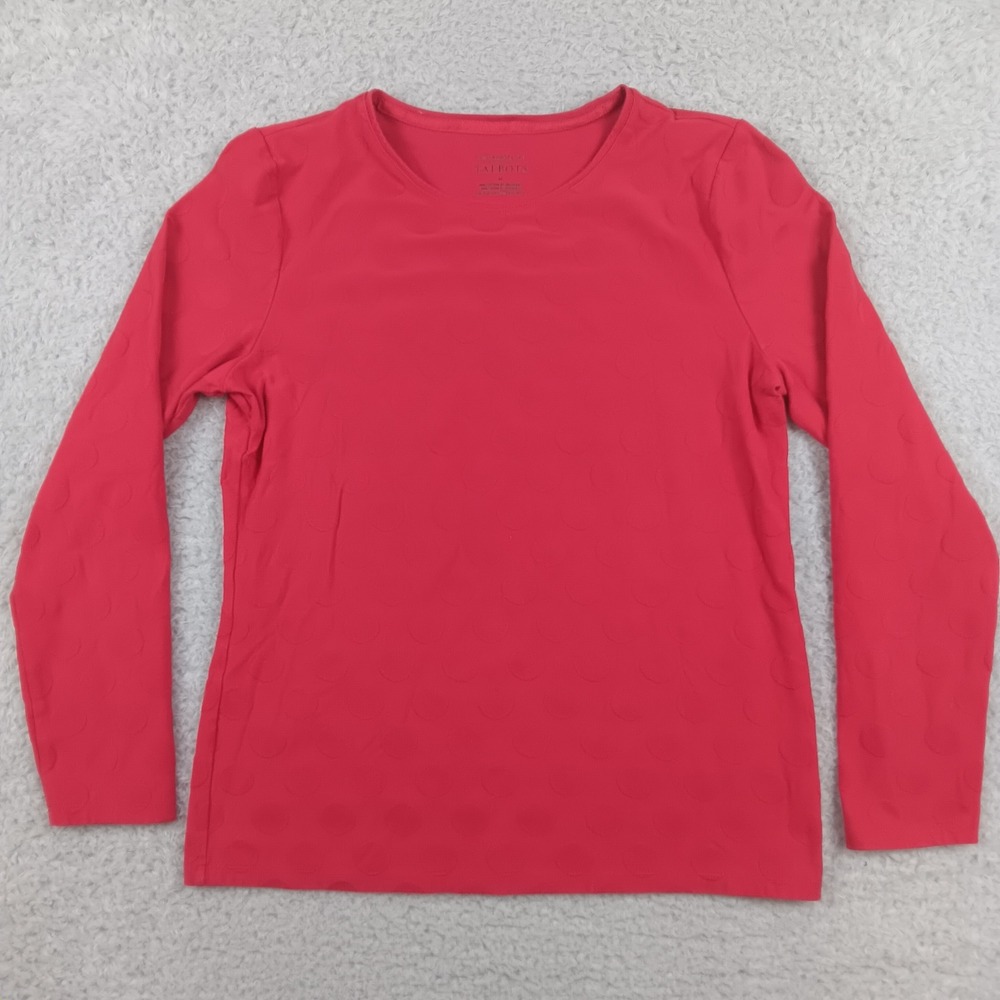 Talbots Top Polka Dot Jacquard Women M Red Long Sleeve Crewneck Cotton Blend